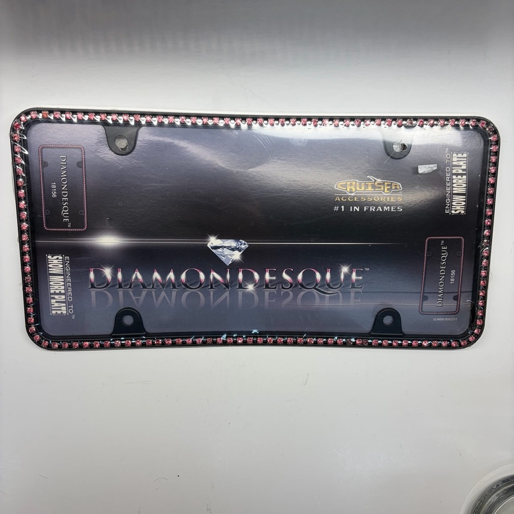New Crusier Accessories Diamondesque Pink Diamond Trimmed License Plate Frame